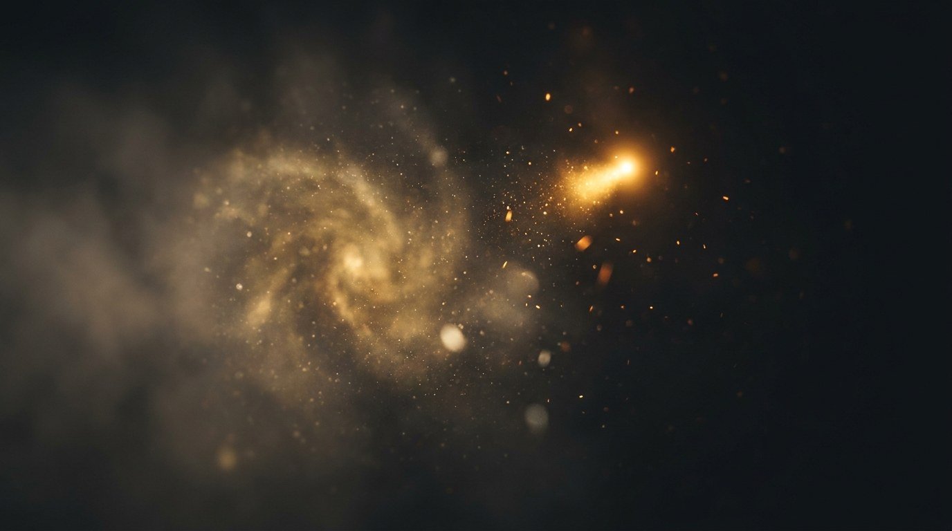 A blurred cluster of gold light resolving into one sharp point of focus — sharpening a fuzzy idea into a clear problem, customer, and assumption to test