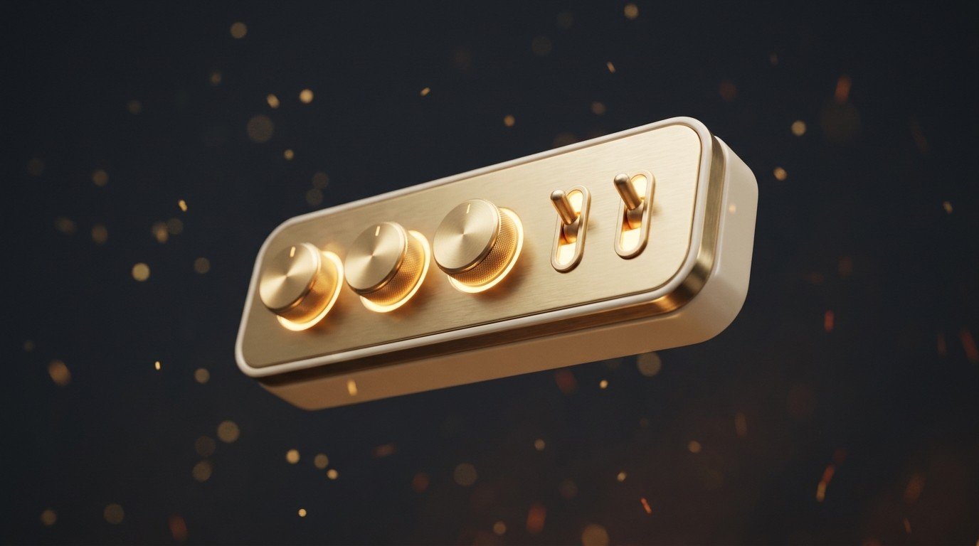 A clean minimalist gold control panel with only a few essential dials — the small set of tools a one-person business actually needs