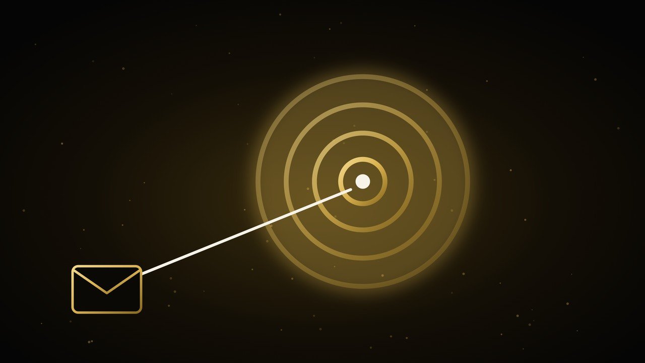 An envelope aimed at a gold bullseye, a personalized first line