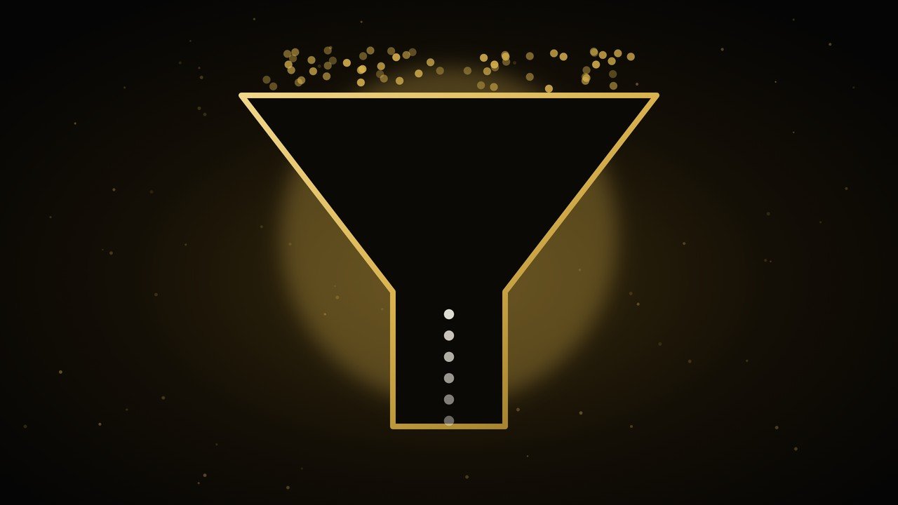 A gold funnel turning scattered visitors into subscribers, how a signup page helps you build an email list