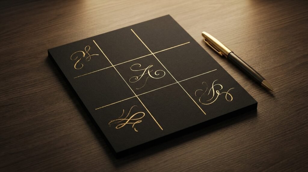 A single gold page divided into nine boxes, a simple business plan template